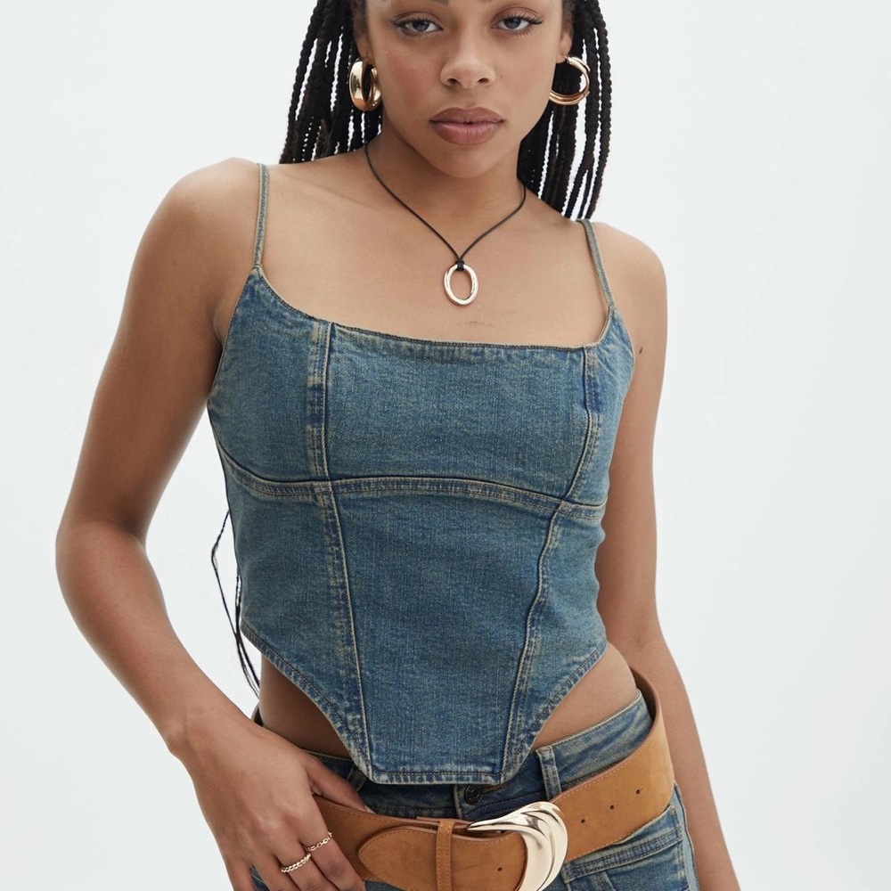 NWT Glassons Denim Corset Top Size 10 Medium Western Festival Y2K Zip Back